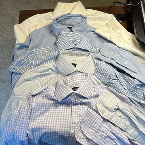 Proper Cloth Blue White Stripe Plaid Solid Mens Dress Shirts 14.5 Lot of 5